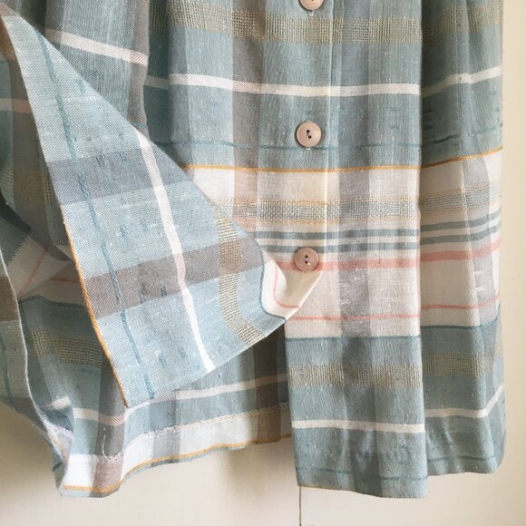 Vintage Pastel Pink & Sage Green Pocket Pleated Button Up Made in Canada Skirt - Picture 9 of 16